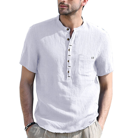 New Style Stand Collar European And American Men's Linen Shirt